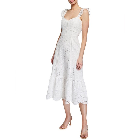Parker Genevieve Long Eyelet MIDI Dress in Ivory - Picture 1 of 12